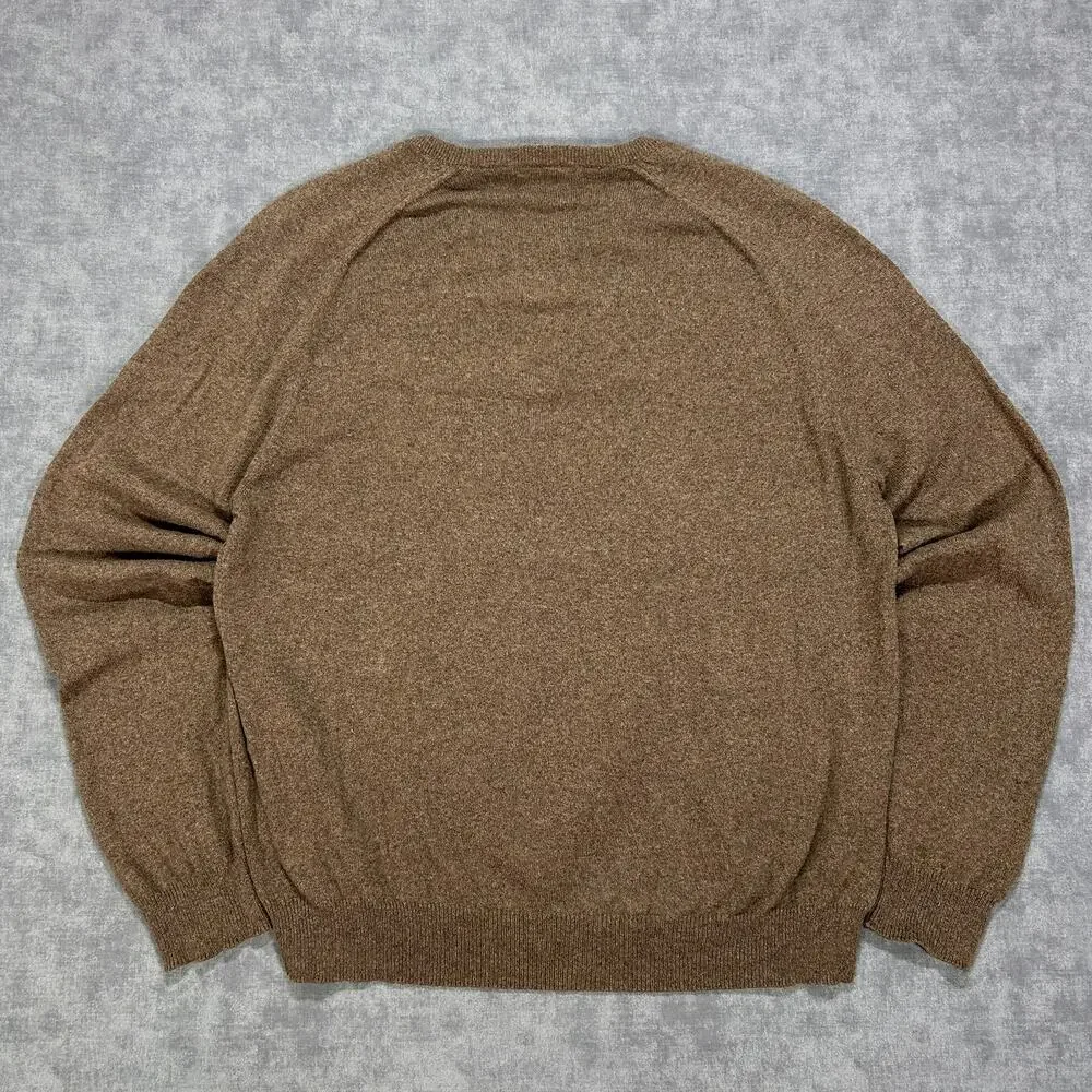 J.Crew Mens XL Cotton Cashmere V Neck Sweater Brown knit Preppy 86055